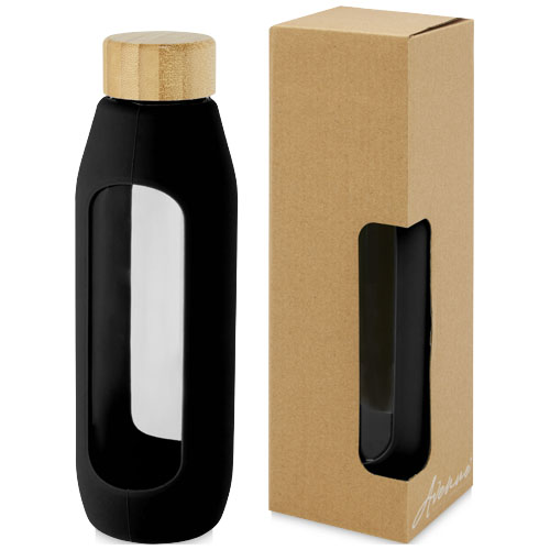 Láhev o objemu 600 ml z borosilikátového skla se silikonovým obalem Tidan - Černá