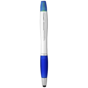 Kuličkové pero, stylus a zvýrazňovač Nash - Stříbrný / Světle modrá