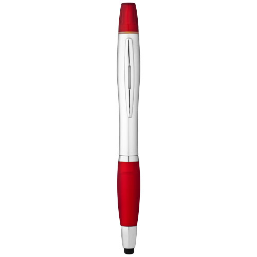Kuličkové pero, stylus a zvýrazňovač Nash - Stříbrný / Červená