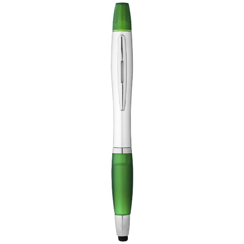 Kuličkové pero, stylus a zvýrazňovač Nash - Stříbrný / Zelená