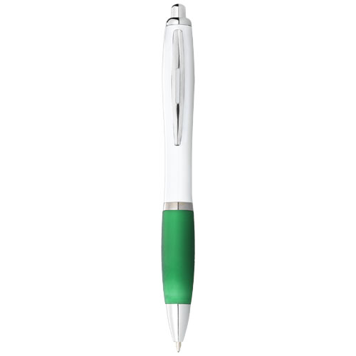 Bílé kuličkové pero Nash s barevným úchopem - Bílá / Zelená