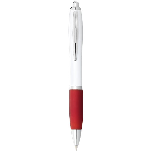 Bílé kuličkové pero Nash s barevným úchopem - Bílá / Červená