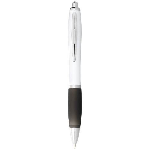 Bílé kuličkové pero Nash s barevným úchopem - Bílá / Černá