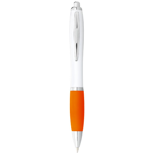 Bílé kuličkové pero Nash s barevným úchopem - Bílá / 0ranžová