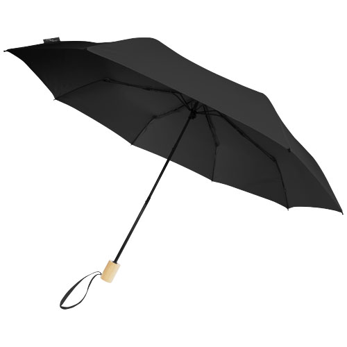 Skládací větruodolný deštník Birgit 21'' z recyklovaného PET materiálu - Černá