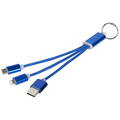 Kovový 3 v 1 nabíjecí kabel s kroužkem na klíče - Světle modrá