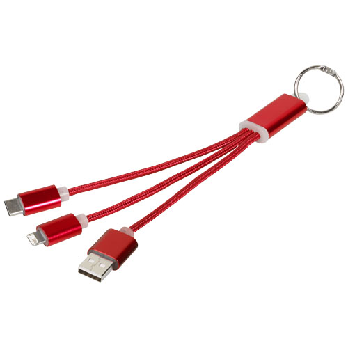 Kovový 3 v 1 nabíjecí kabel s kroužkem na klíče - Červená