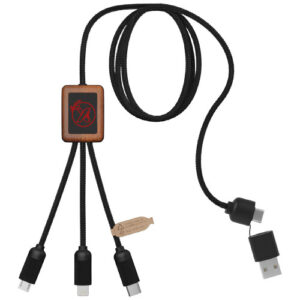 40W nabíjecí kabel 5v1 z rPET se svítícím logem a hranatým dřevěným pouzdrem SCX.design C38 - Červená / Dřevo