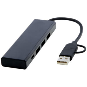 Rise USB 2.0 hub z RCS recyklovaného hliníku - Černá