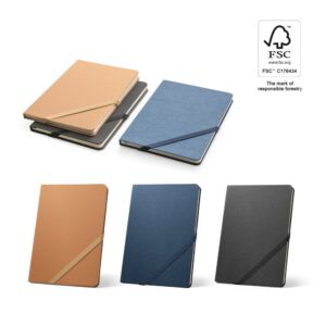HUXLEY. Zápisník A5, vyrobený z voděodolného papíru, s linkovanými stránkami vyrobenými z materiálu certifikovaného FSC™ a dalších kontrolovaných materiálů