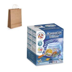 Jurassic Pets Kit II. Vzdělávací hra dodáváno s dárkovou taškou z kraftového papíru (115 g/m²), vyrobené z certifikovaného materiálu FSC™ a dalších kontrolovaných materiálů